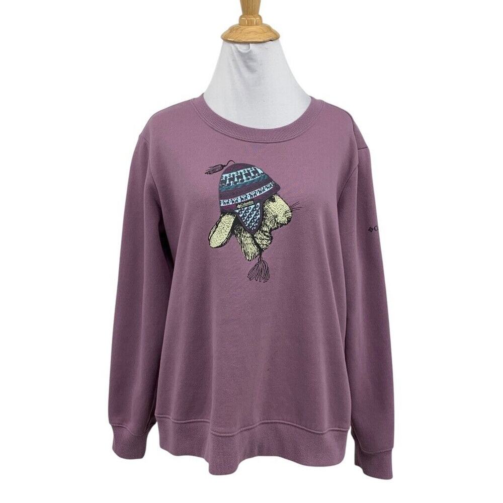 Columbia Sweatshirt Womens L Large Pink Fleece Lined Hart Mountain II Graphic